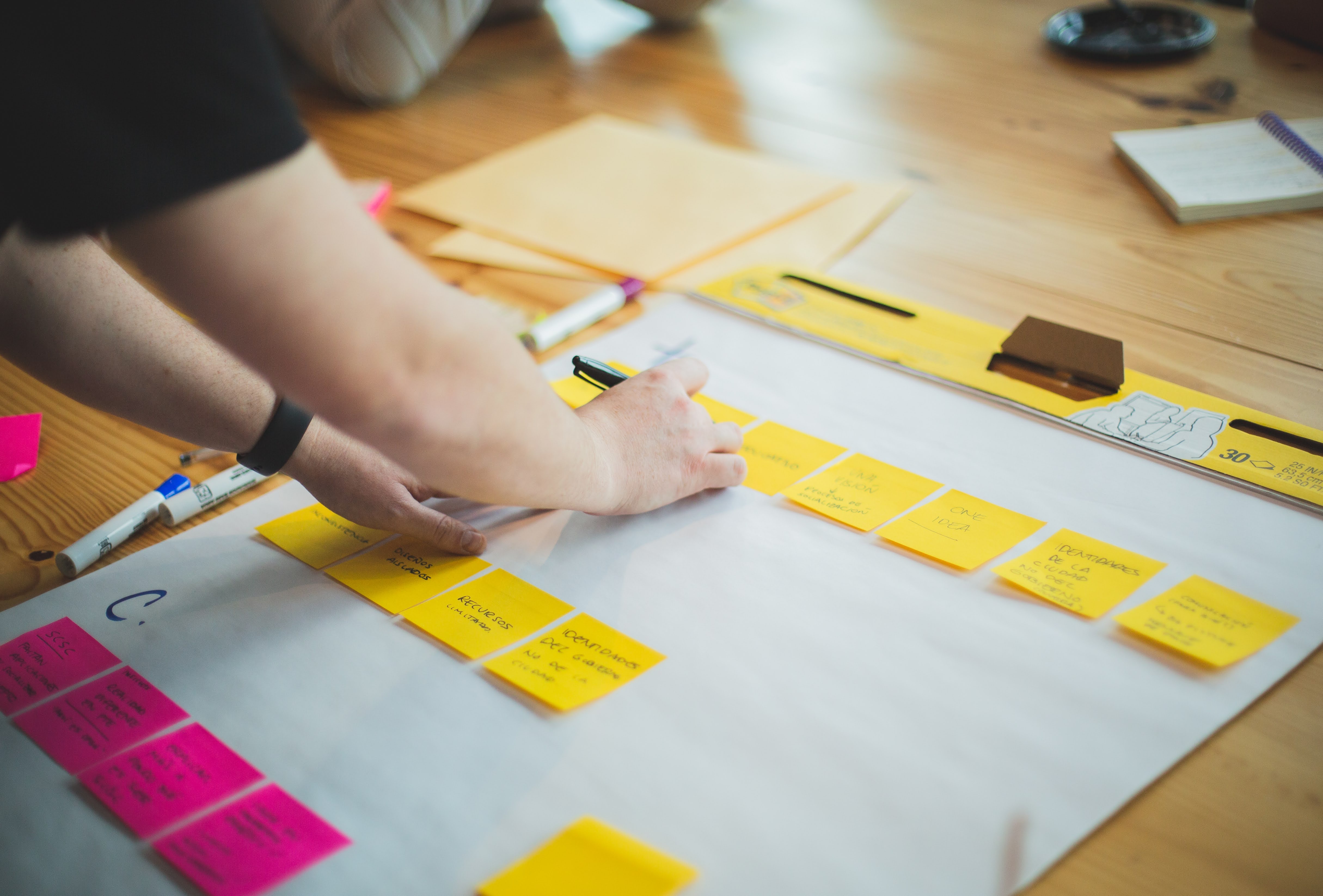 Someone planning using a board and post-it notes